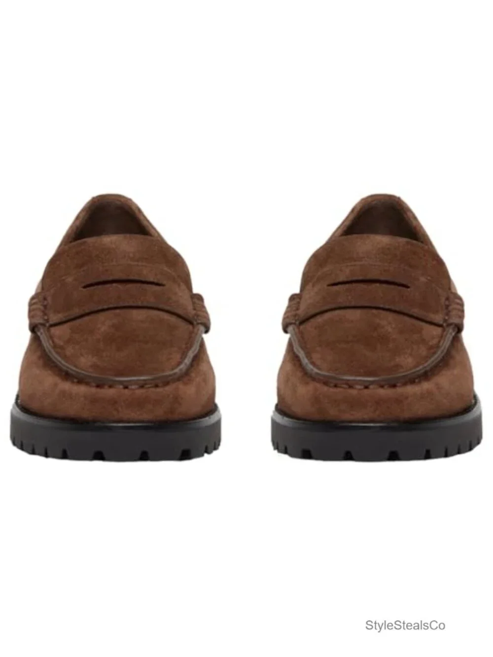 Women's Chocolate Suede Loafers Flat Slip-On with Lug Sole